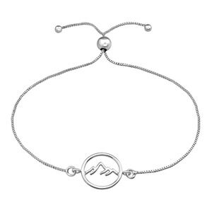 Rhodium Plated Sterling Silver Mountain Bracelet – Adjustable Outdoor-Inspired